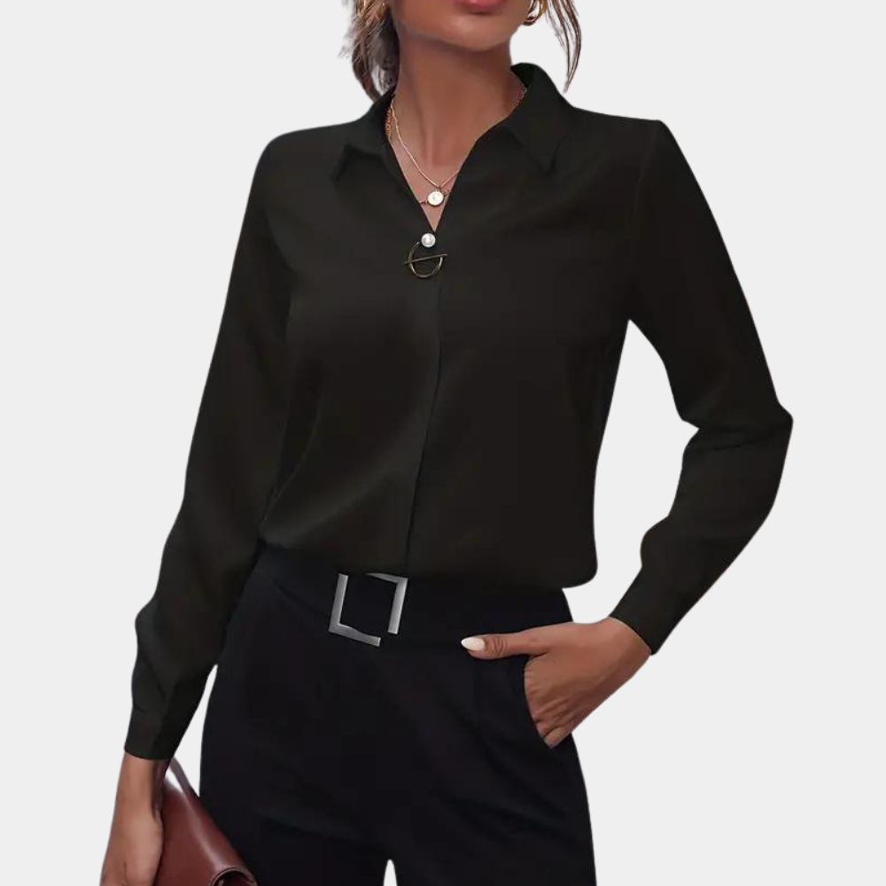 Women's Button Collar Blouse – Long Sleeve Office Shirt Blouse