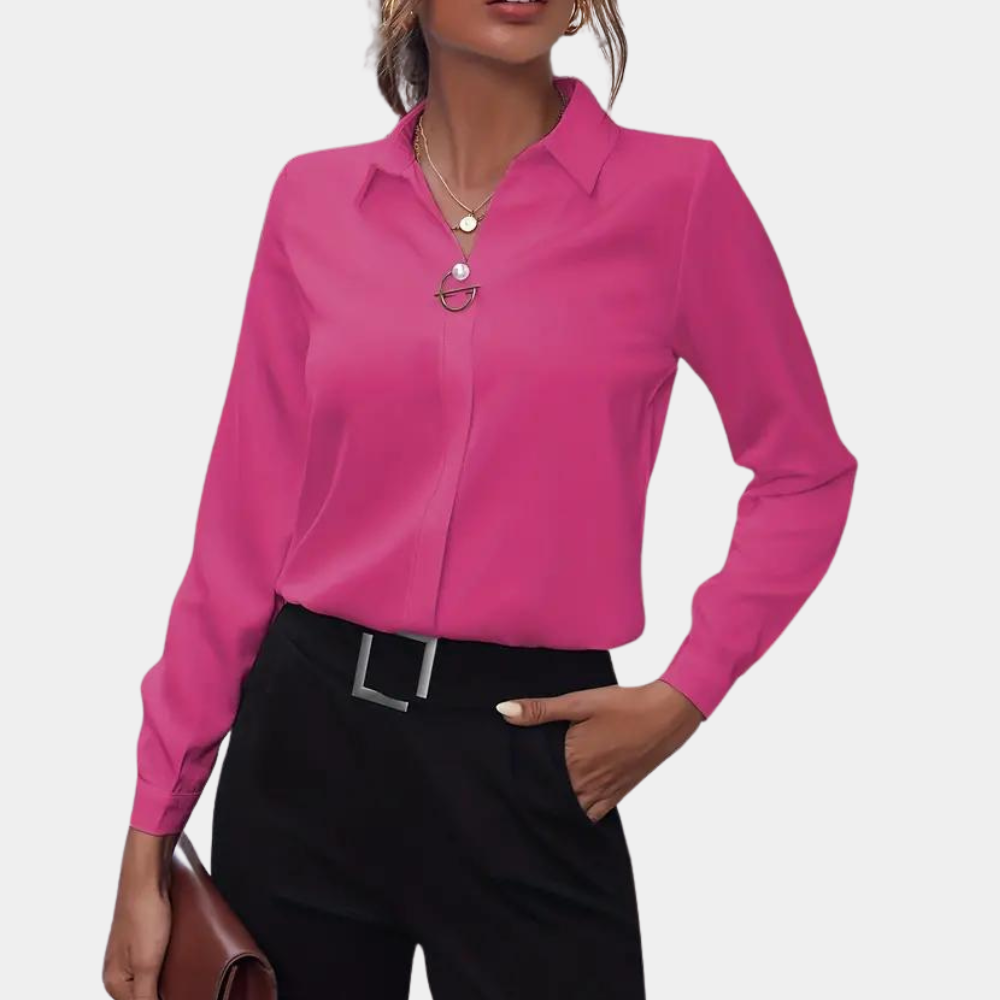 Women's Button Collar Blouse – Long Sleeve Office Shirt Blouse