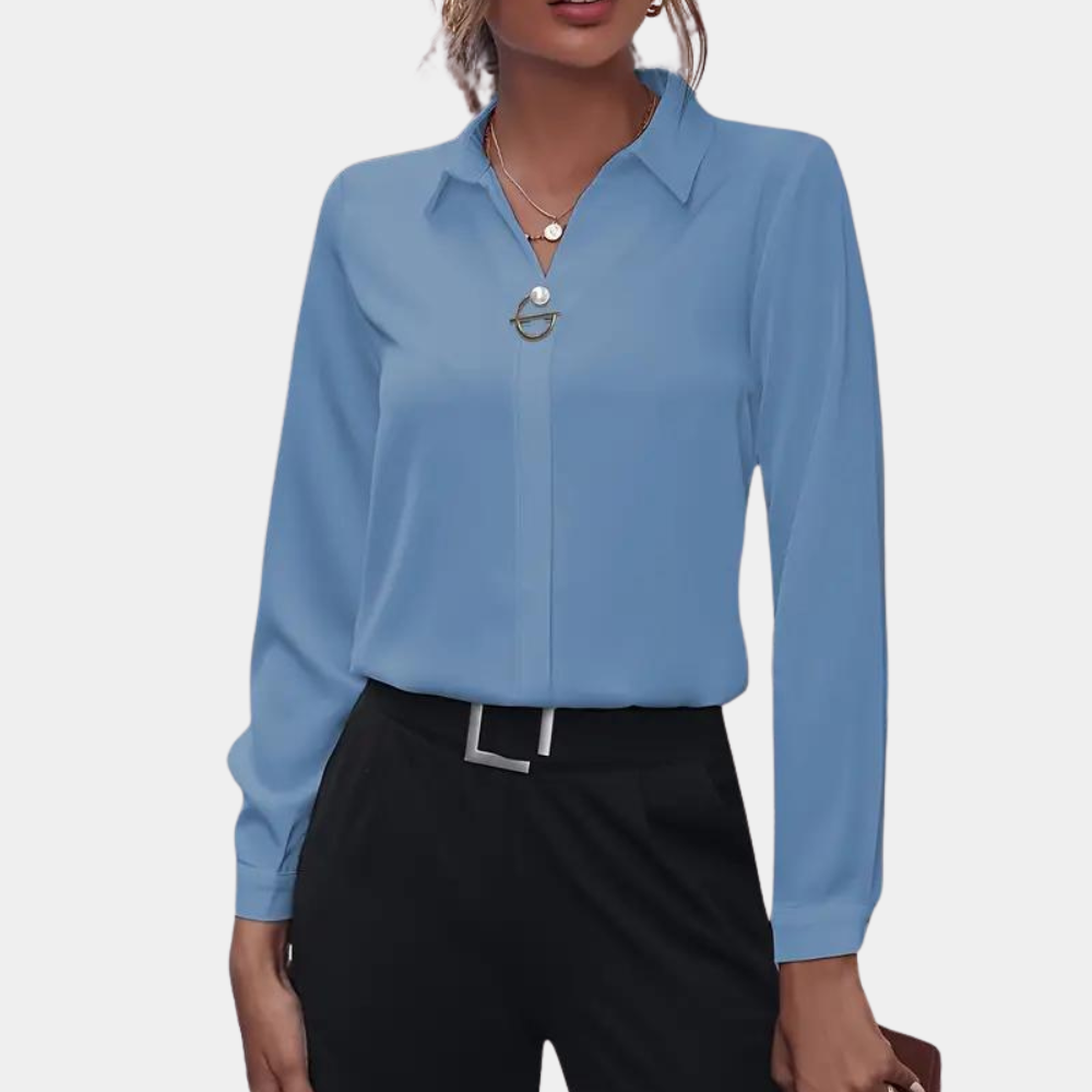 Women's Button Collar Blouse – Long Sleeve Office Shirt Blouse