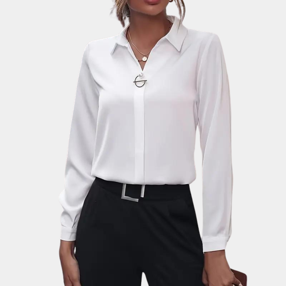 Women's Button Collar Blouse – Long Sleeve Office Shirt Blouse