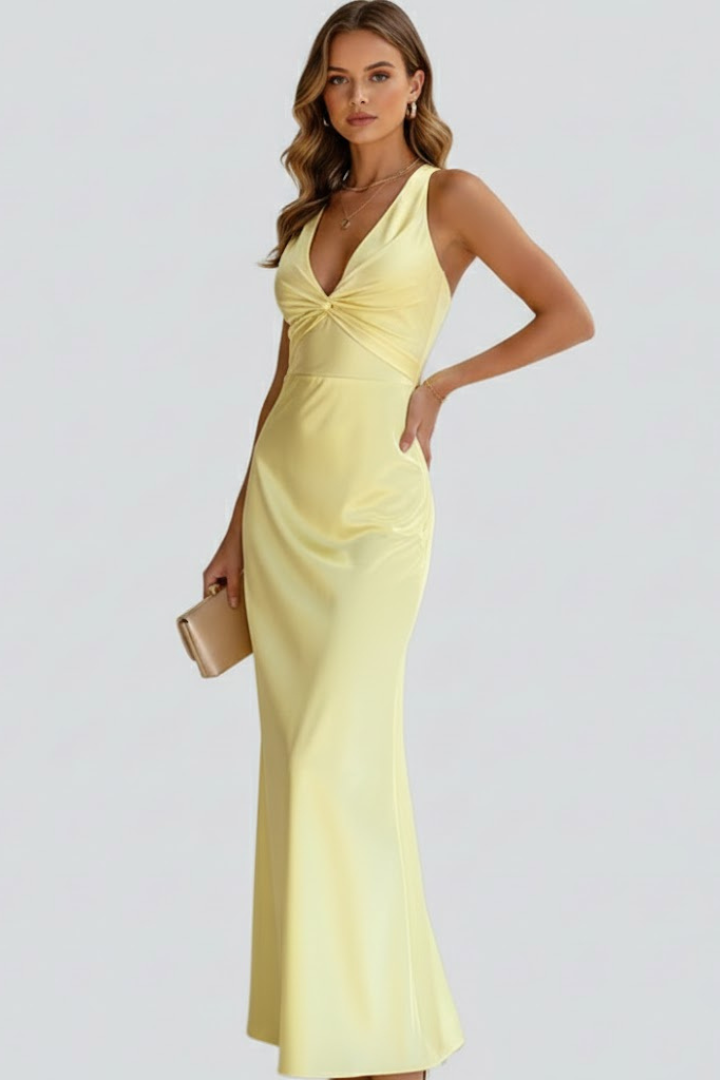 Women's Sleeveless Maxi Dress – Deep V-Neck Evening Dress