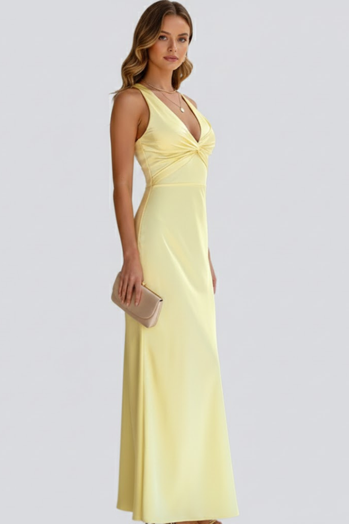 Women's Sleeveless Maxi Dress – Deep V-Neck Evening Dress