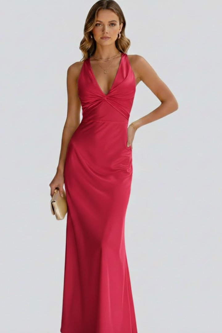 Women's Sleeveless Maxi Dress – Deep V-Neck Evening Dress