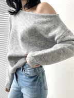Women's One Shoulder Sweater – Asymmetrical Cropped Ribbed Pullover