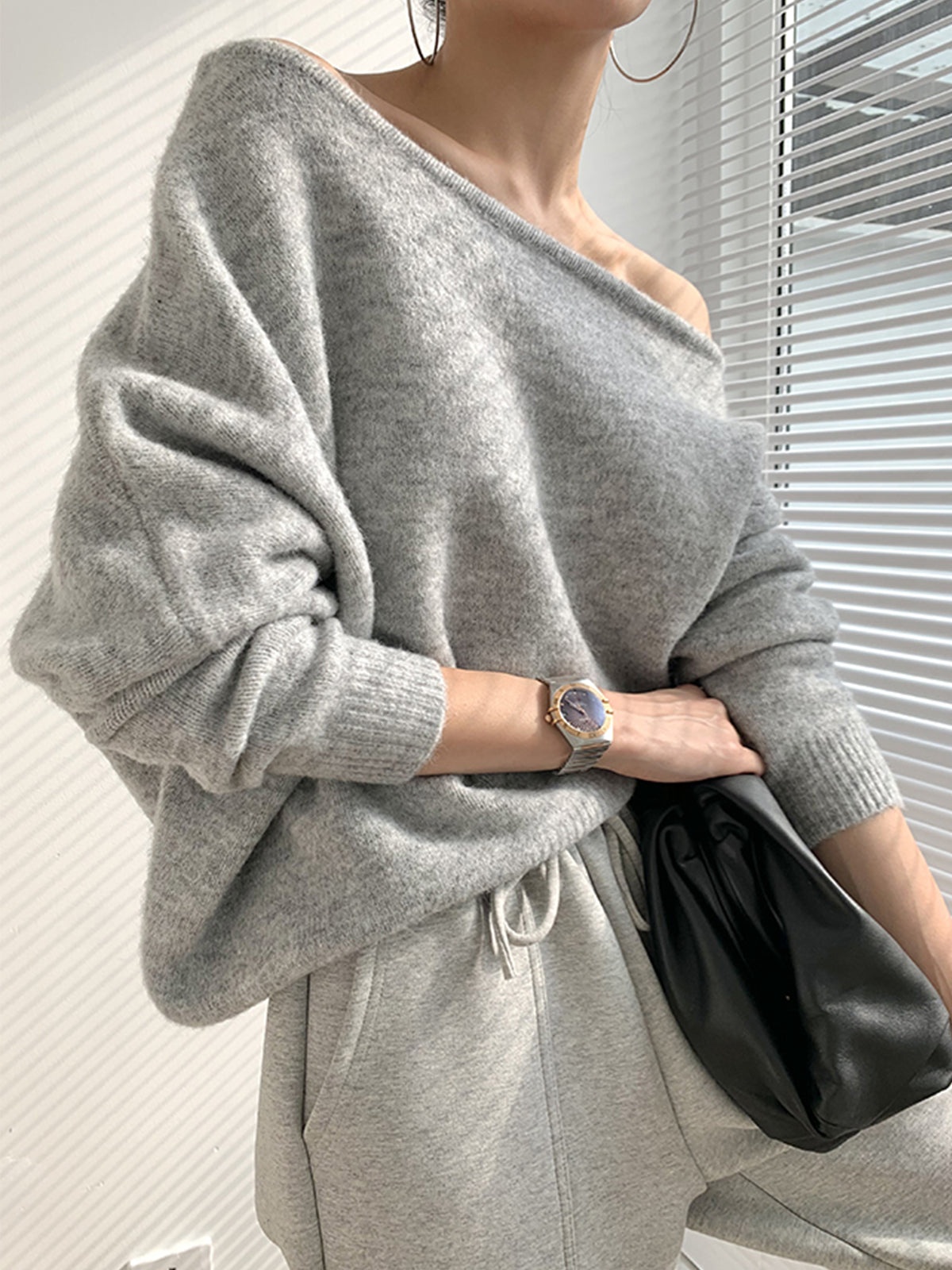 Women's One Shoulder Sweater – Asymmetrical Cropped Ribbed Pullover