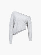 Women's One Shoulder Sweater – Asymmetrical Cropped Ribbed Pullover
