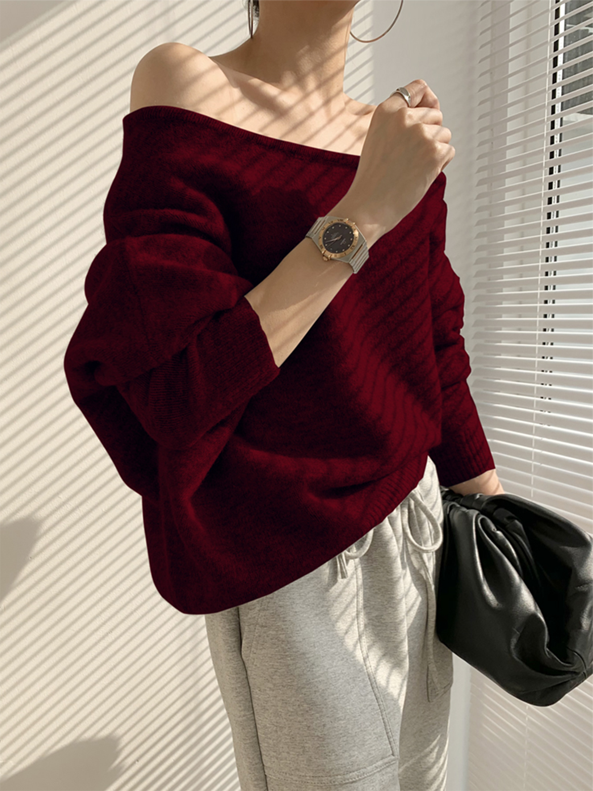 Women's One Shoulder Sweater – Asymmetrical Cropped Ribbed Pullover
