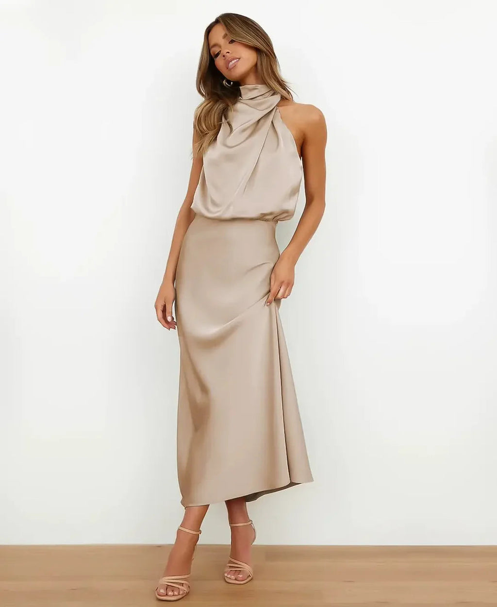 Women's Sleeveless Midi Dress – High Neck Occasion Dress
