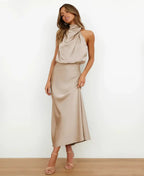 Women's Sleeveless Midi Dress – High Neck Occasion Dress