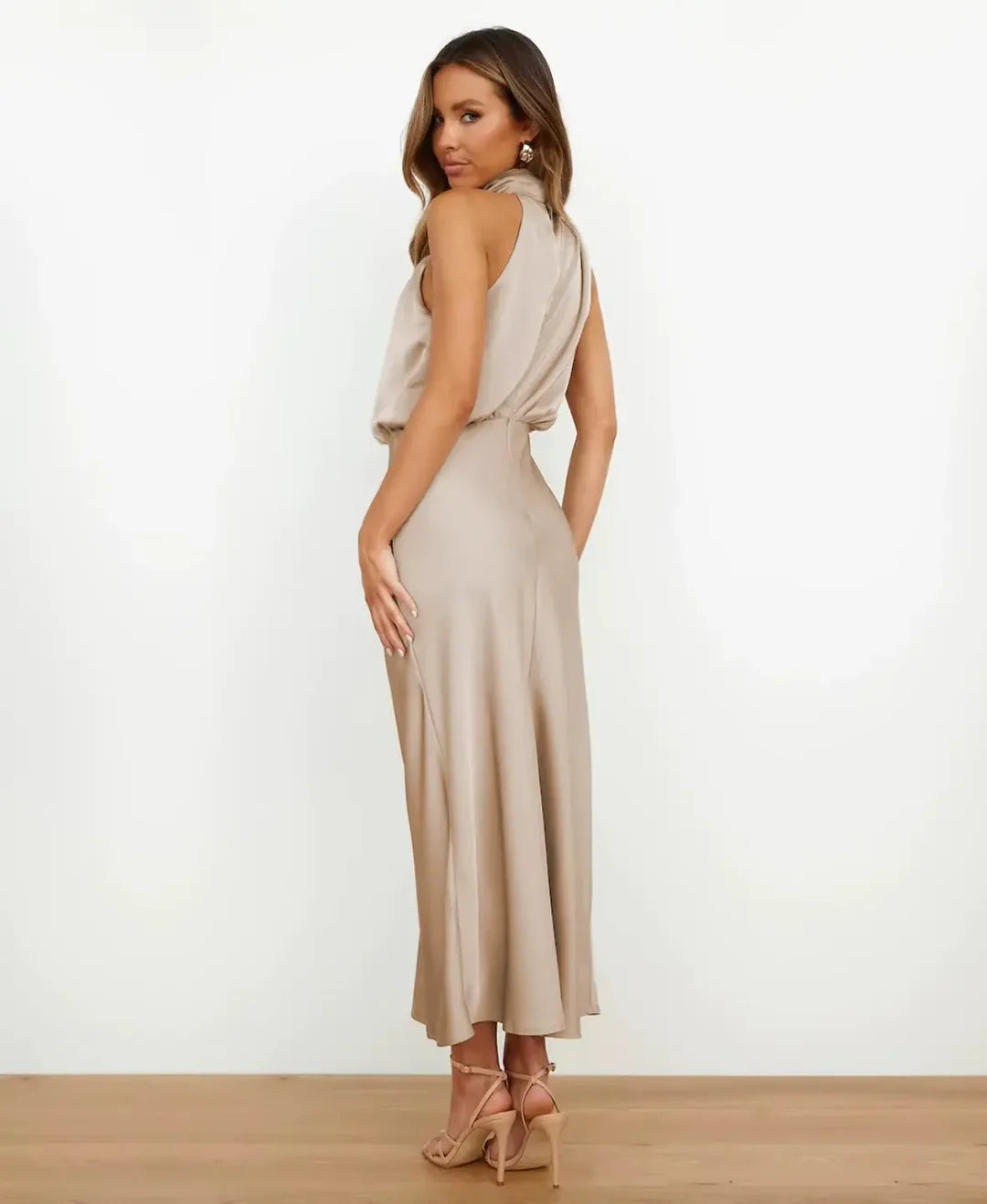 Women's Sleeveless Midi Dress – High Neck Occasion Dress