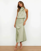 Women's Sleeveless Midi Dress – High Neck Occasion Dress