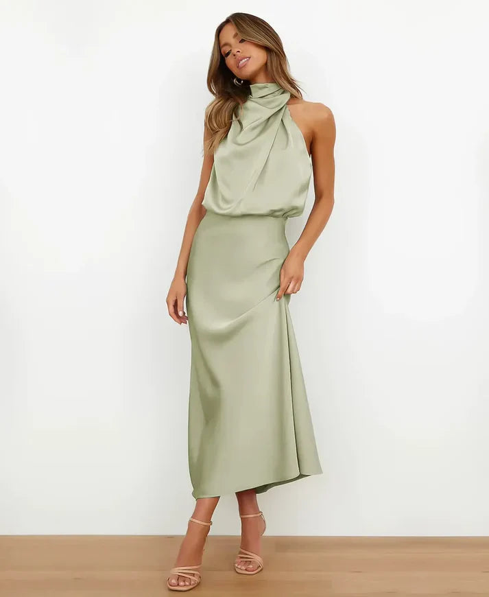 Women's Sleeveless Midi Dress – High Neck Occasion Dress