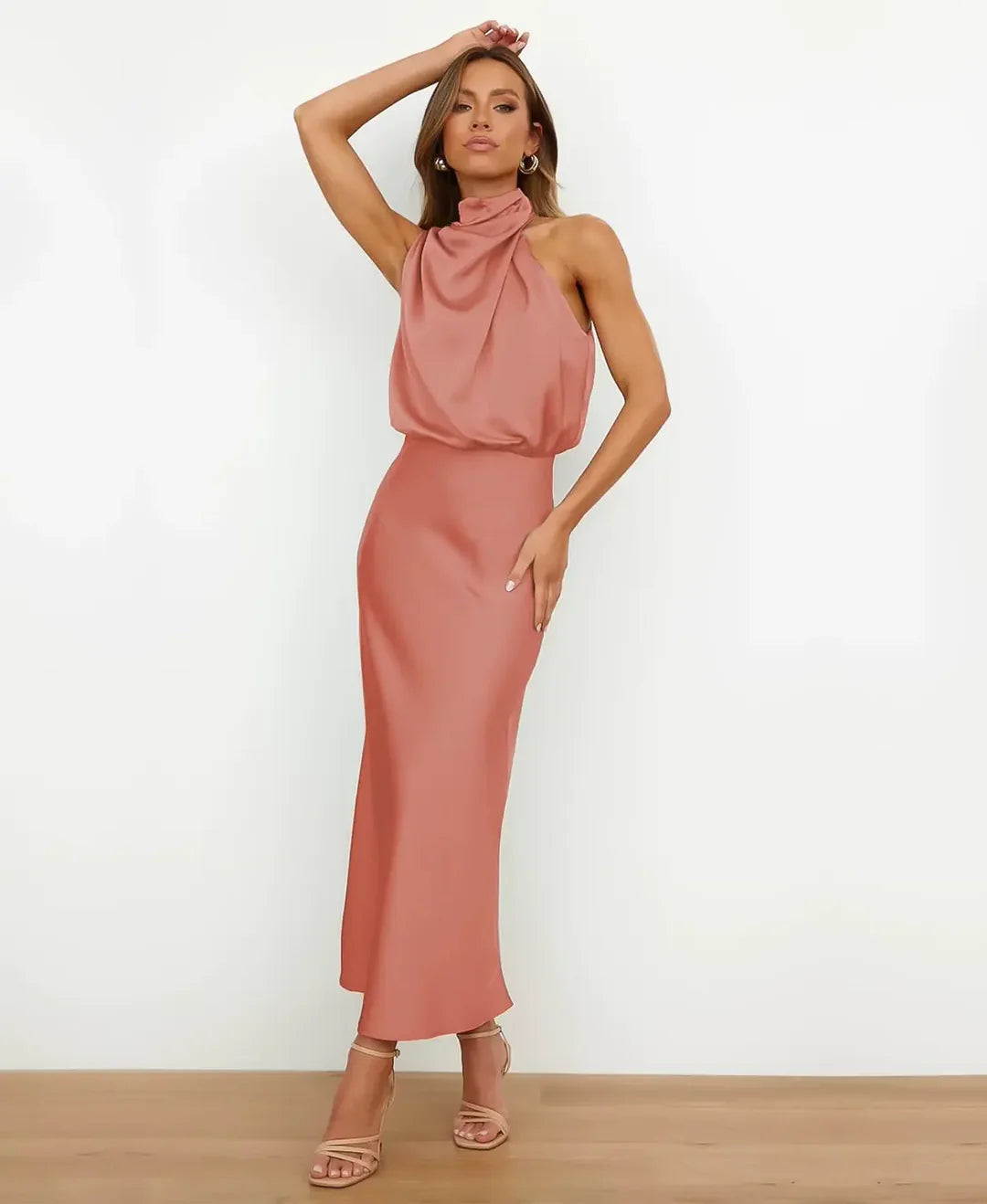 Women's Sleeveless Midi Dress – High Neck Occasion Dress