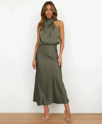 Women's Sleeveless Midi Dress – High Neck Occasion Dress