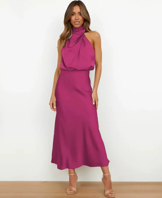 Women's Sleeveless Midi Dress – High Neck Occasion Dress