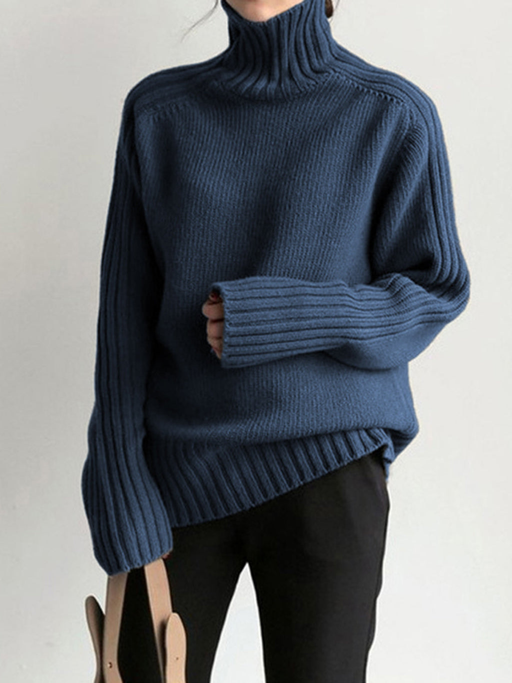 Women's Ribbed High Neck Sweater – Long Sleeve Fitted Knit Pullover