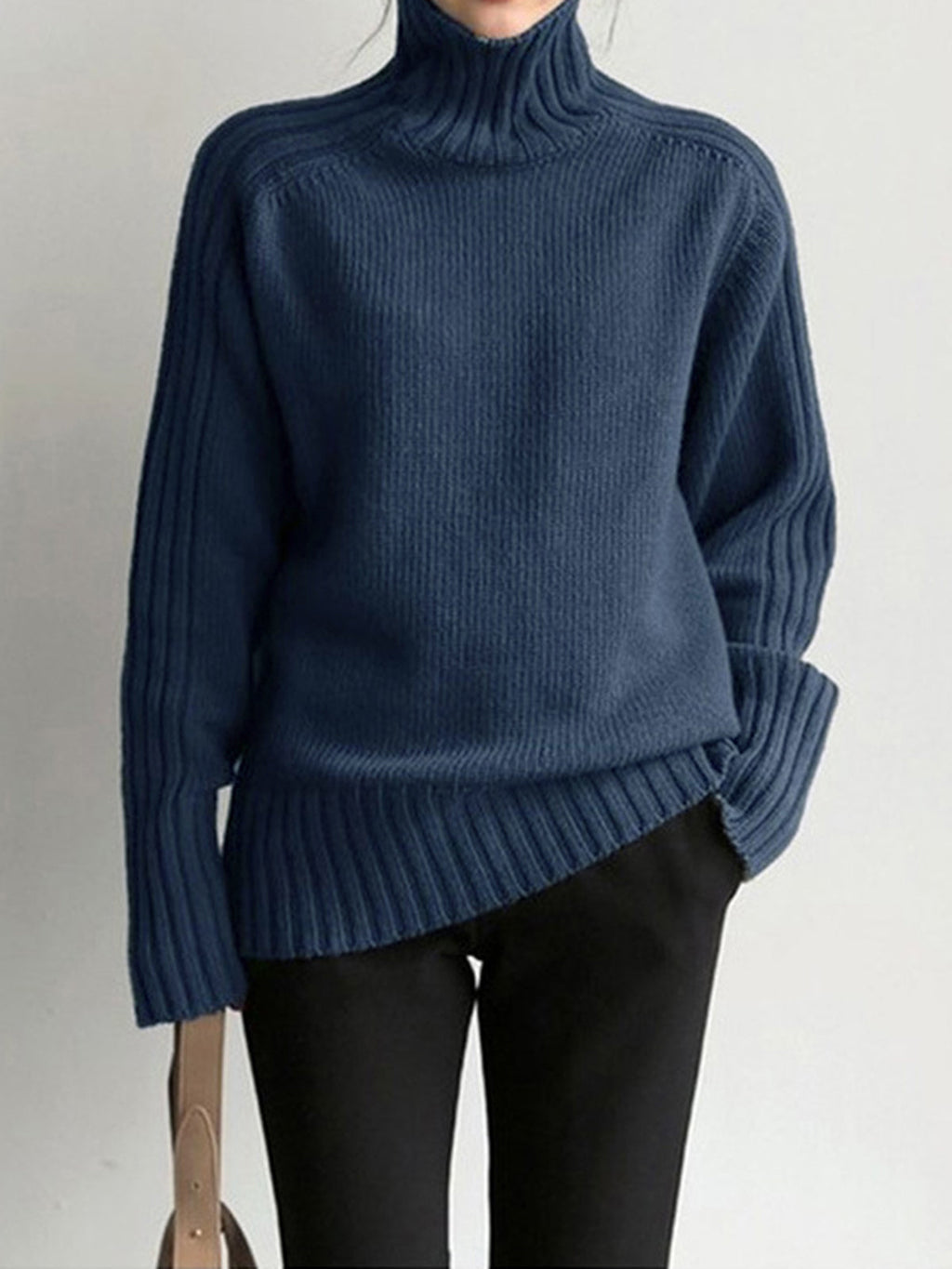 Women's Ribbed High Neck Sweater – Long Sleeve Fitted Knit Pullover