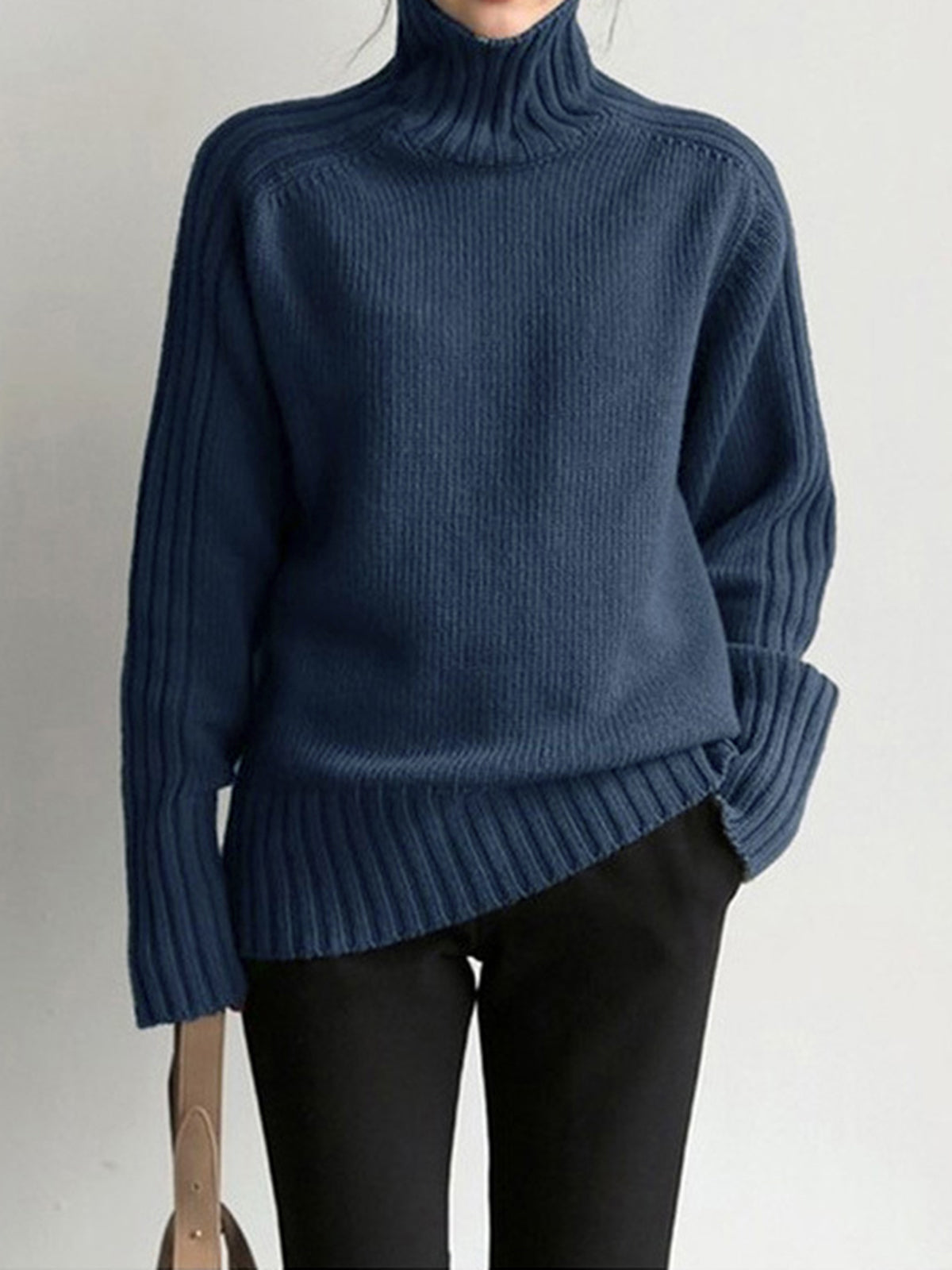 Women's Ribbed High Neck Sweater – Long Sleeve Fitted Knit Pullover