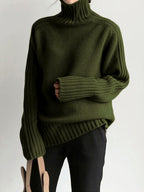 Women's Ribbed High Neck Sweater – Long Sleeve Fitted Knit Pullover