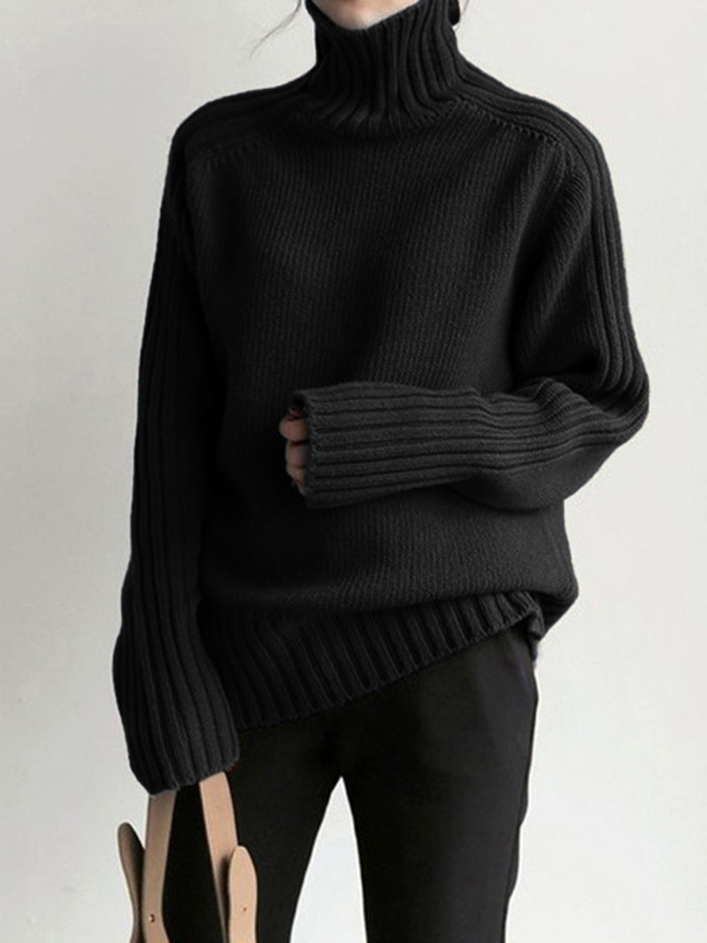 Women's Ribbed High Neck Sweater – Long Sleeve Fitted Knit Pullover