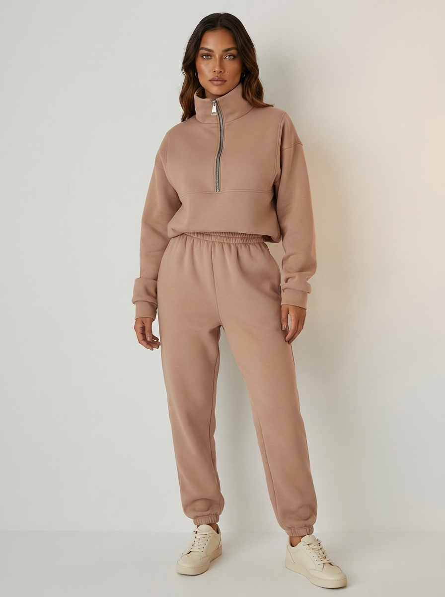 Women's Casual Lounge Set – Half-Zip Sweat Set