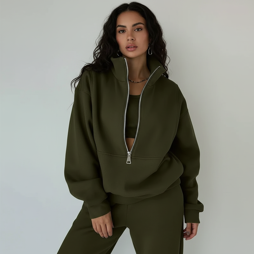 Women's Casual Lounge Set – Half-Zip Sweat Set