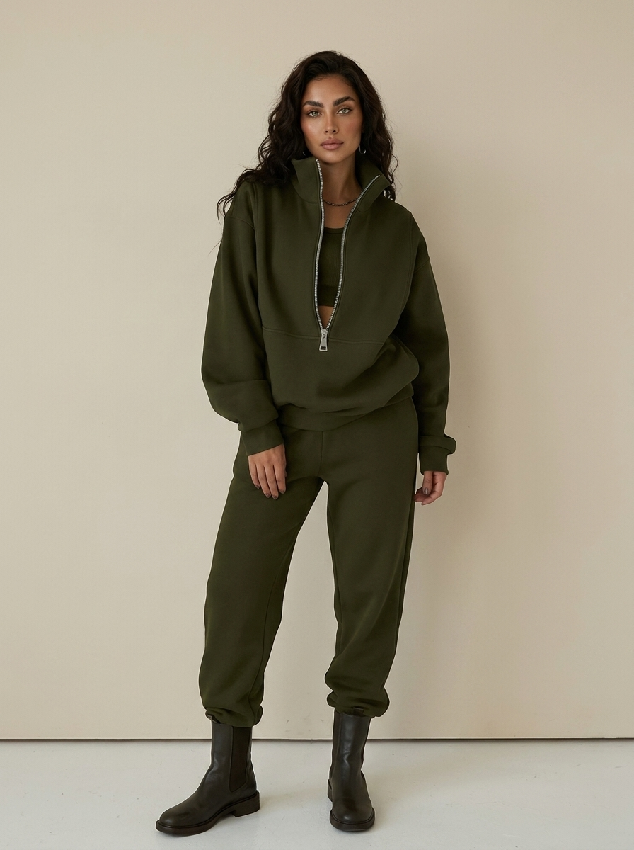 Women's Casual Lounge Set – Half-Zip Sweat Set