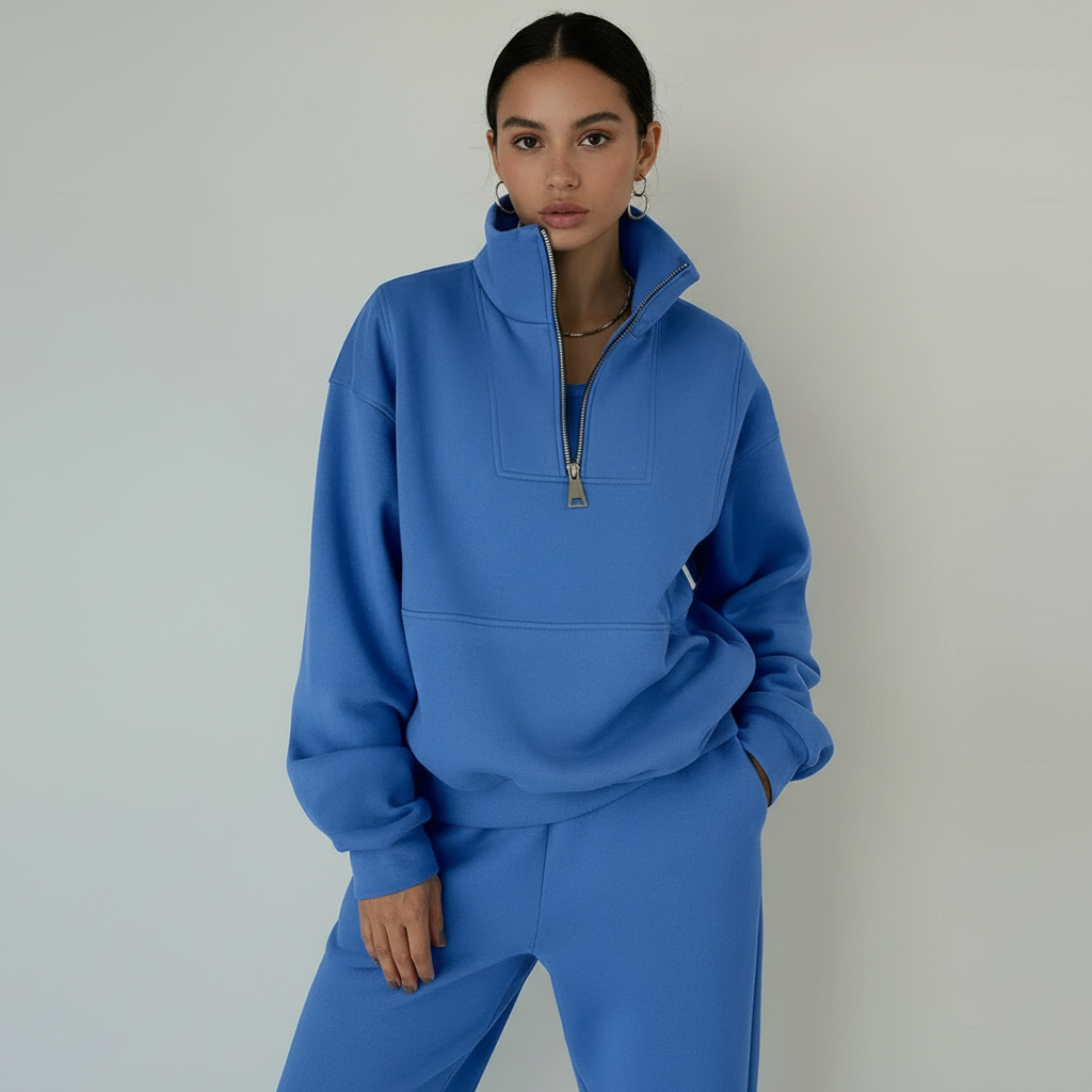 Women's Casual Lounge Set – Half-Zip Sweat Set