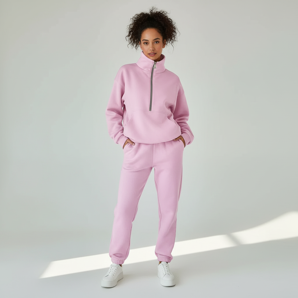 Women's Casual Lounge Set – Half-Zip Sweat Set