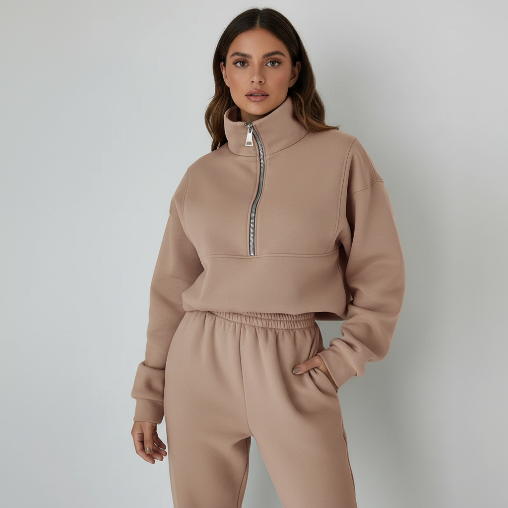 Women's Casual Lounge Set – Half-Zip Sweat Set