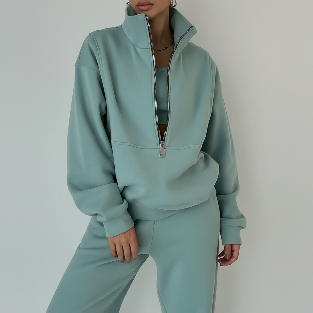 Women's Casual Lounge Set – Half-Zip Sweat Set