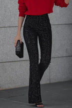 Women's Fitted Sequin Party Pants – High Waist Sparkly Evening Trousers