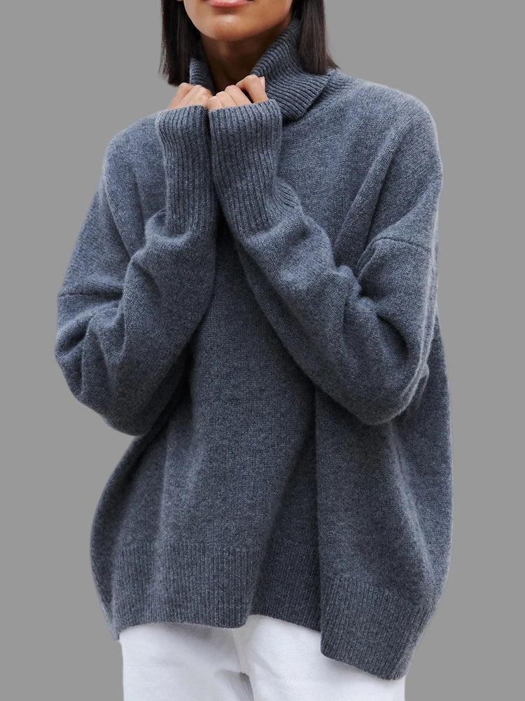 Women's Slouchy Turtleneck Sweater – Oversized High Neck Knit Pullover