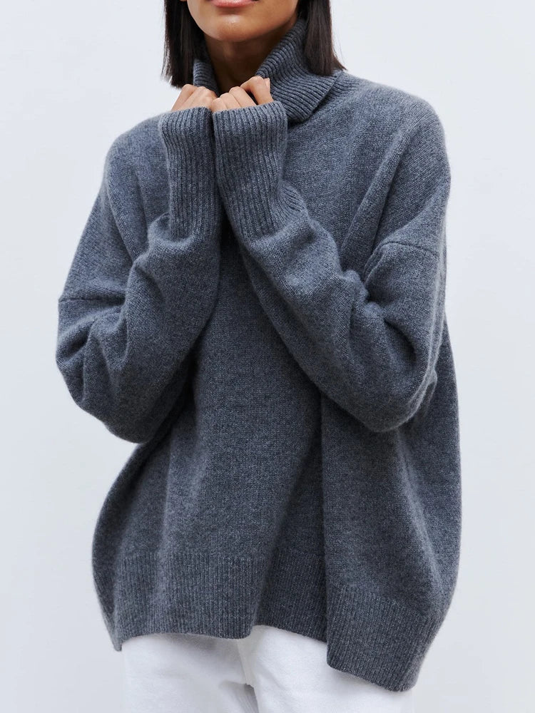 Women's Slouchy Turtleneck Sweater – Oversized High Neck Knit Pullover