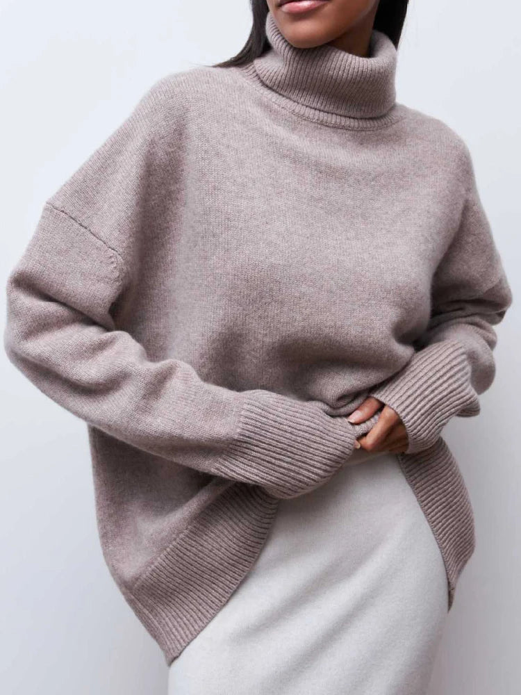 Women's Slouchy Turtleneck Sweater – Oversized High Neck Knit Pullover