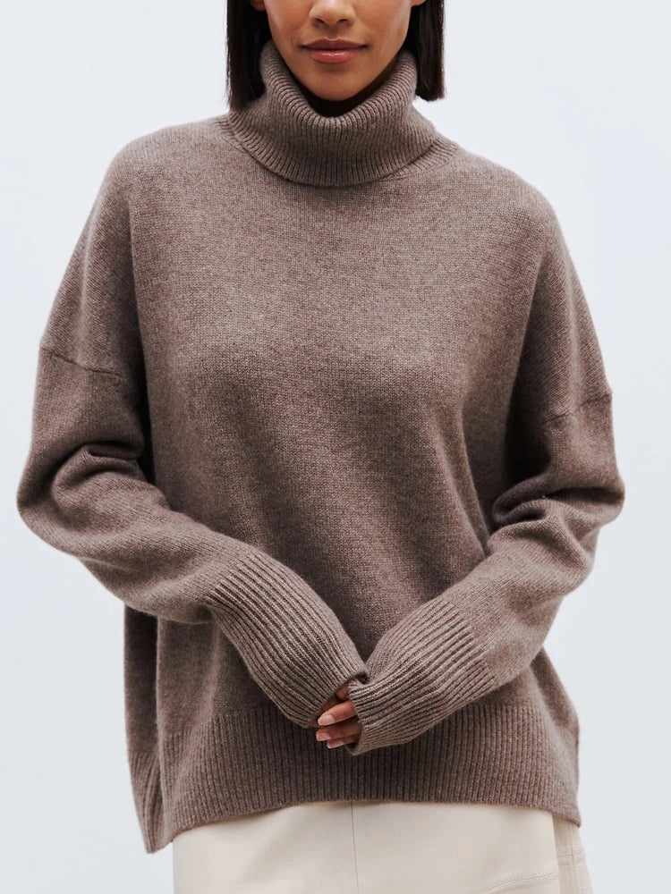 Women's Slouchy Turtleneck Sweater – Oversized High Neck Knit Pullover