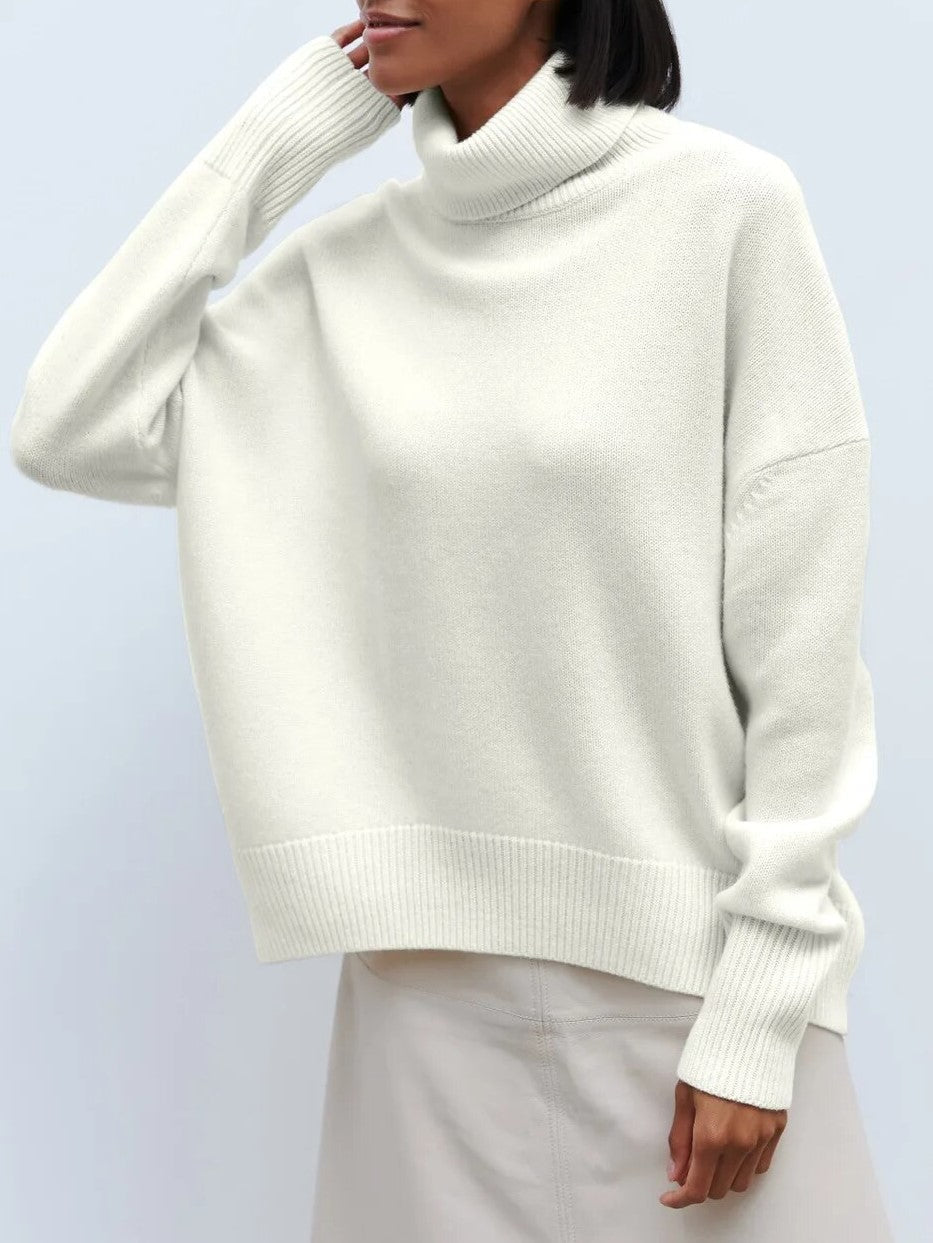 Women's Slouchy Turtleneck Sweater – Oversized High Neck Knit Pullover