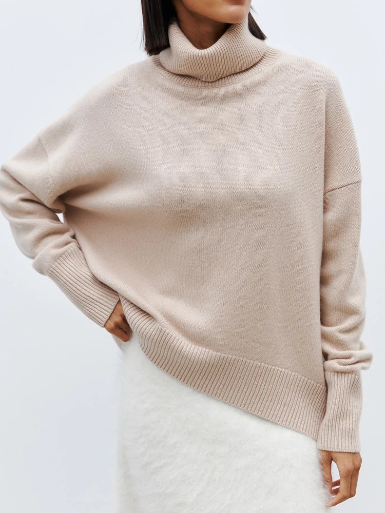Women's Slouchy Turtleneck Sweater – Oversized High Neck Knit Pullover