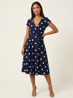 Women's V-Neck Wrap Dress – Polka Dot Midi Dress