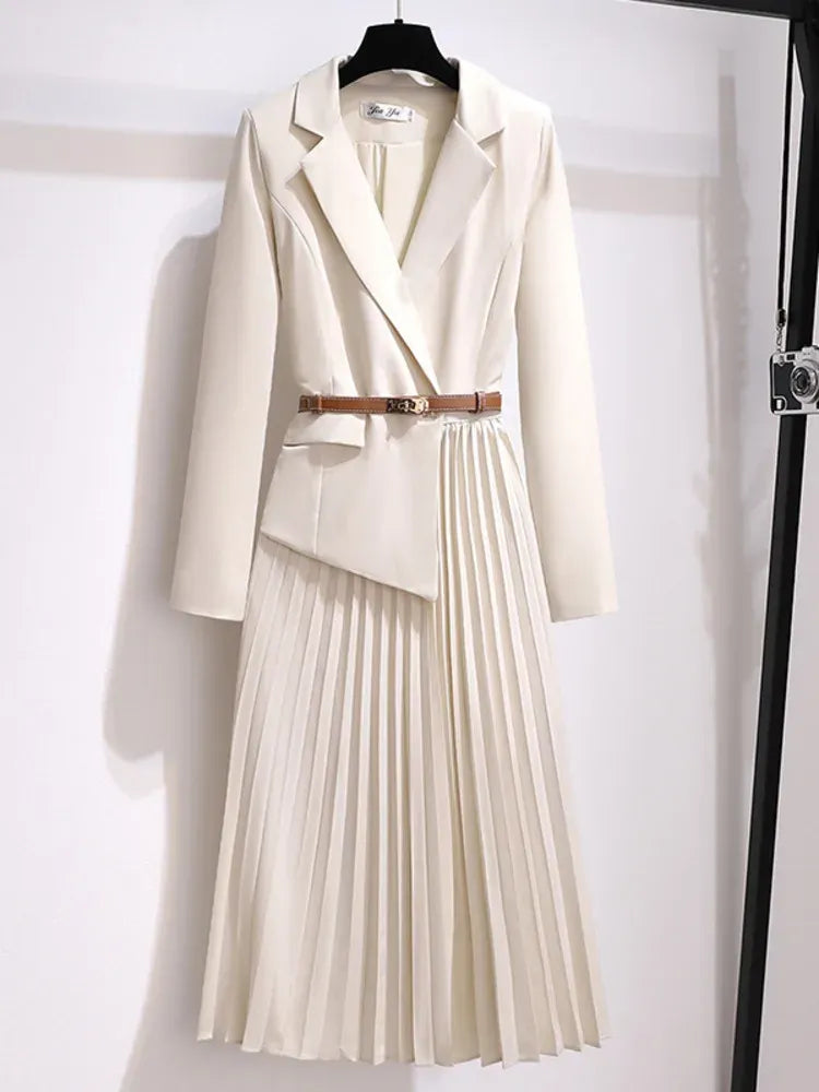 Women's Blazer Midi Dress – Pleated Office Dress