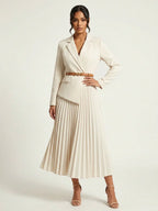 Women's Blazer Midi Dress – Pleated Office Dress