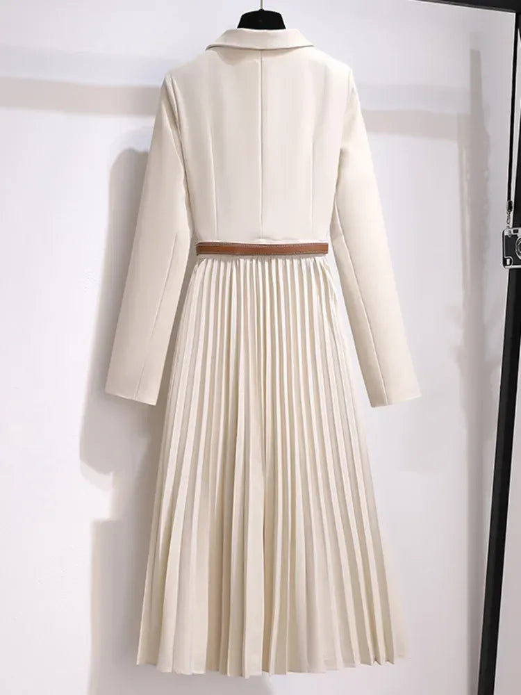 Women's Blazer Midi Dress – Pleated Office Dress