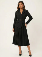 Women's Blazer Midi Dress – Pleated Office Dress