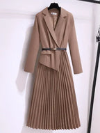 Women's Blazer Midi Dress – Pleated Office Dress