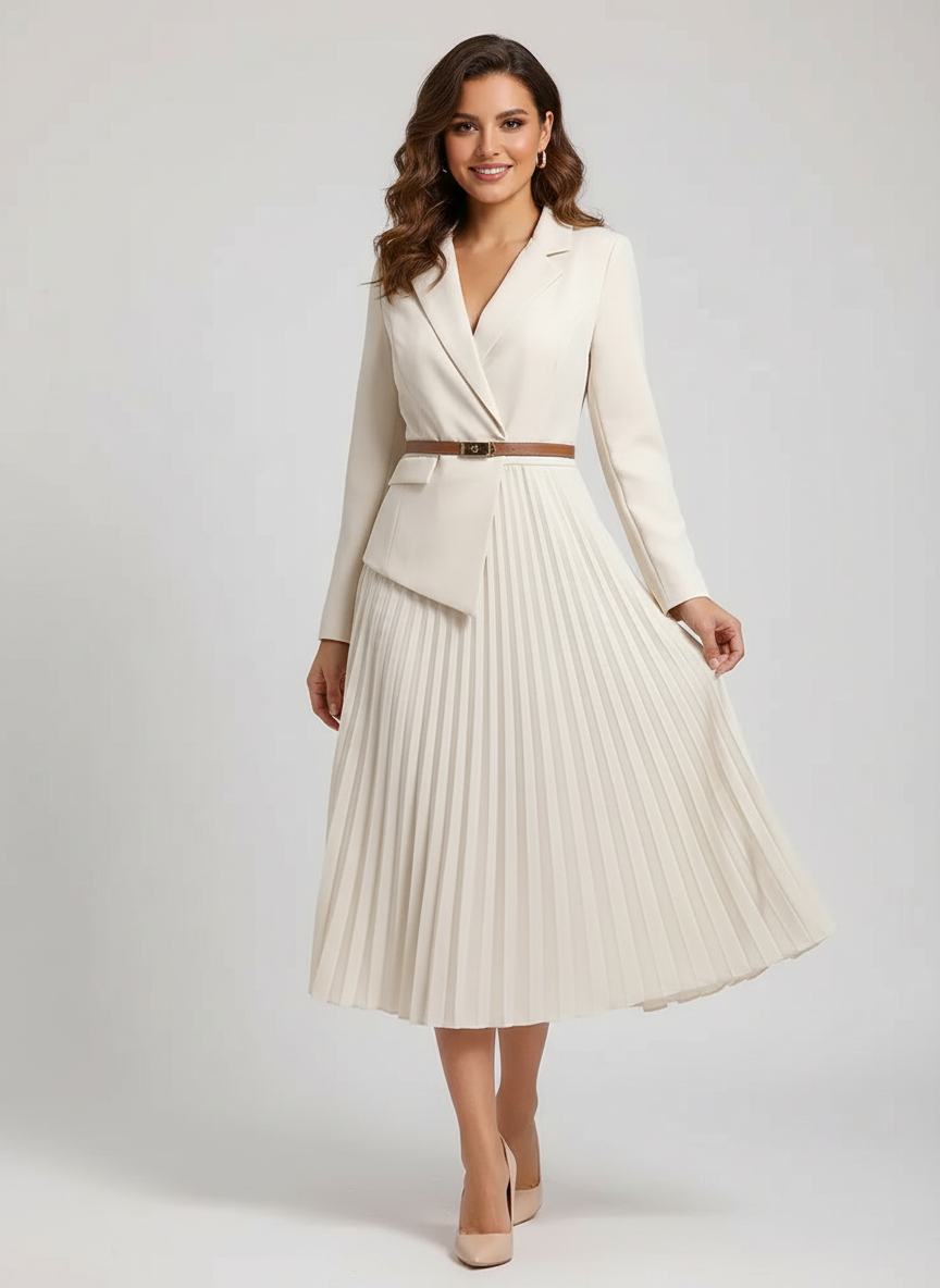 Women's Blazer Midi Dress – Pleated Office Dress