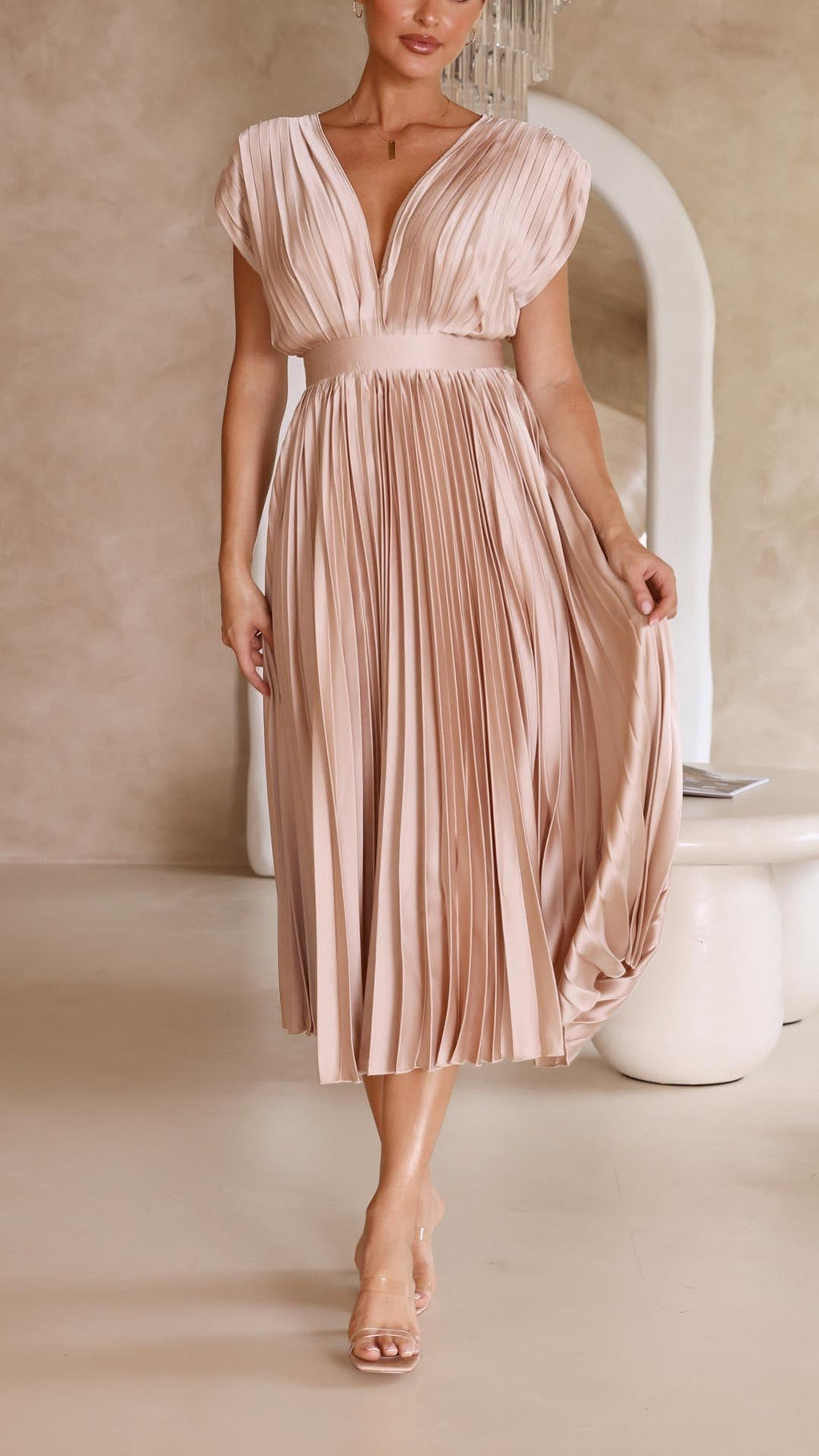 Women's Pleated Maxi Dress – Flowing Occasion Dress