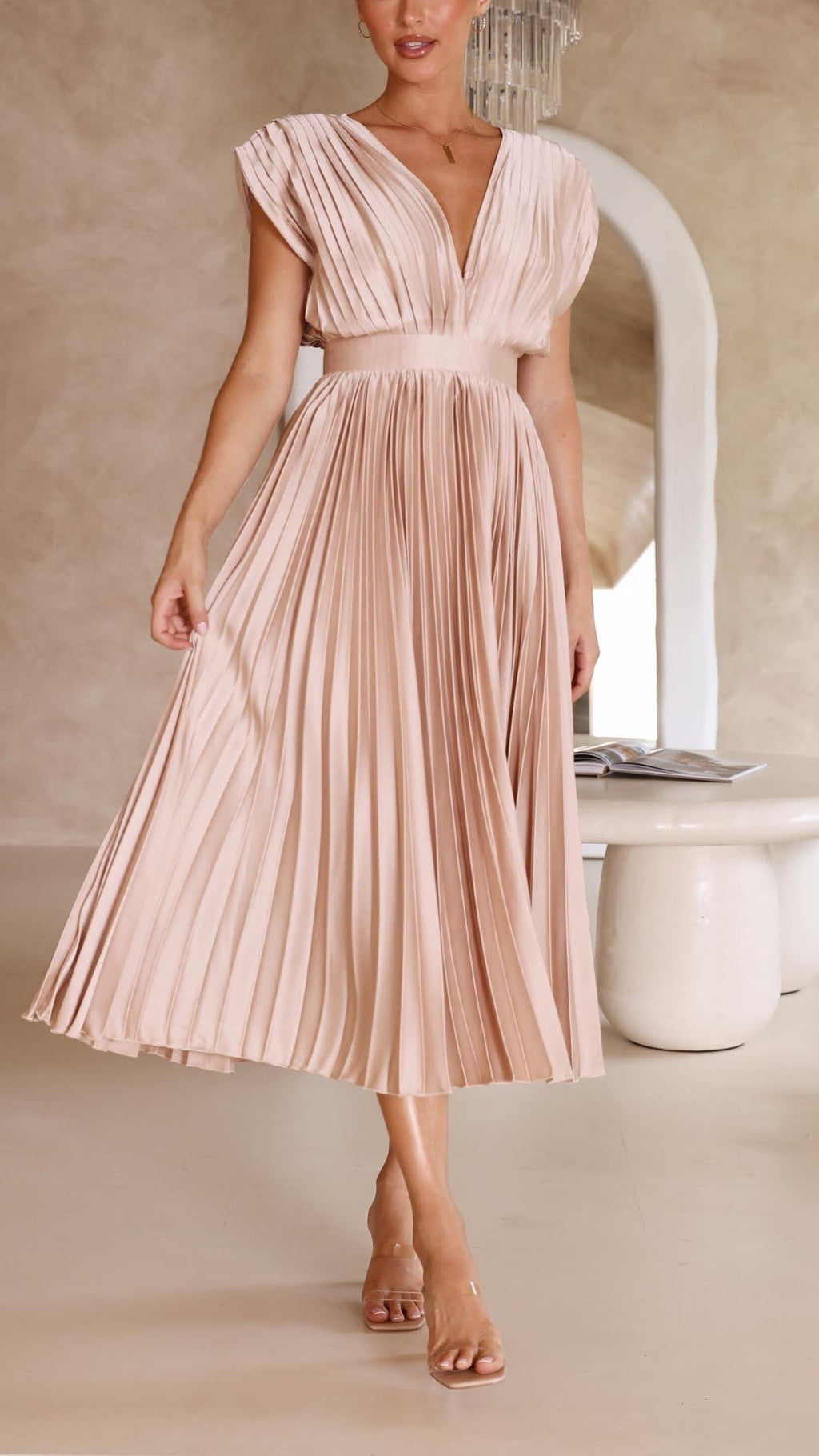 Women's Pleated Maxi Dress – Flowing Occasion Dress