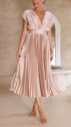 Women's Pleated Maxi Dress – Flowing Occasion Dress