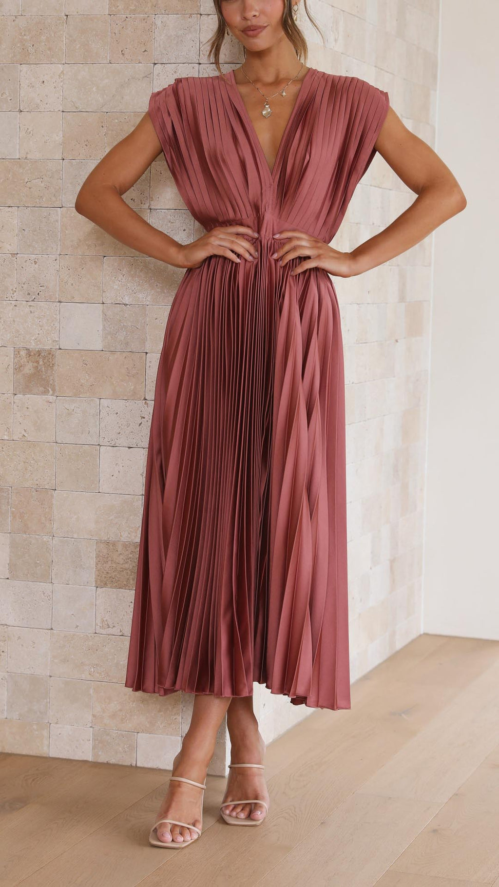 Women's Pleated Maxi Dress – Flowing Occasion Dress