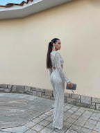 Women's Sequin Crop Top Set – High Waist Wide Leg Party Pants Set